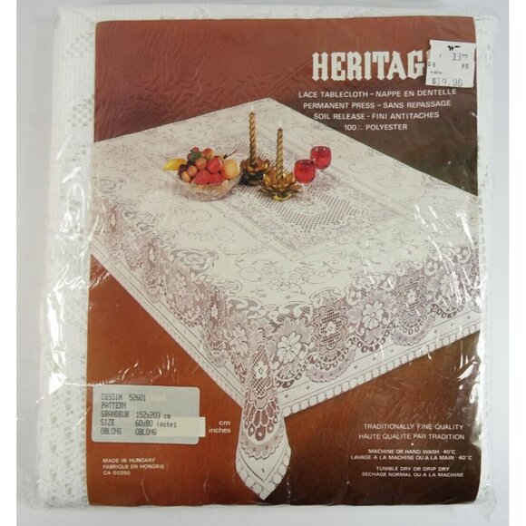 Vintage White Lace Tablecloth NOS Old Stock Polyester Hungary 60x80in Perm Pres - Picture 2 of 4